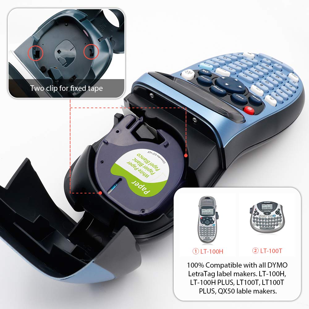 91330 White Paper Label Maker Tape Compatible with DYMO LetraTag Refills