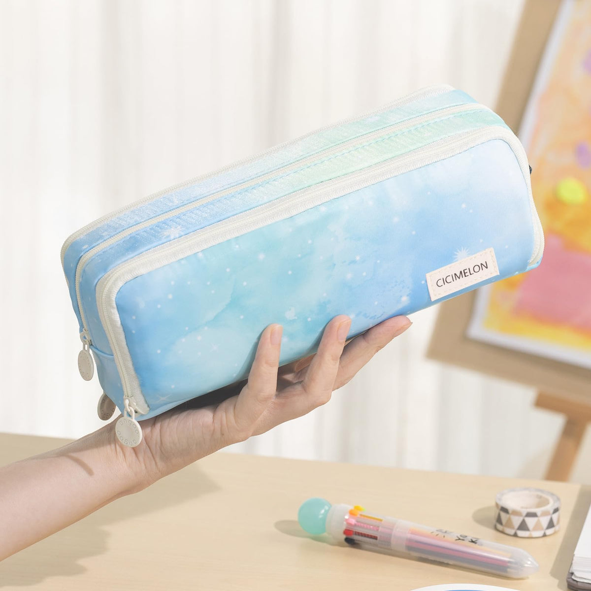 CICIMELON Large Capacity Pencil Case 3 Compartment Pouch Pen Bag for School Teen Girl Boy Men Women