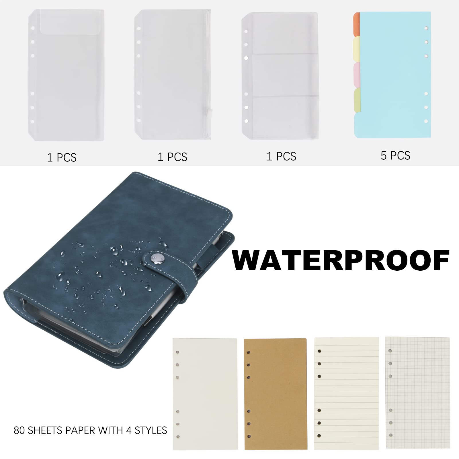 FYY A6 Binder Refillable Planner Notebook 6 Ring, Navy