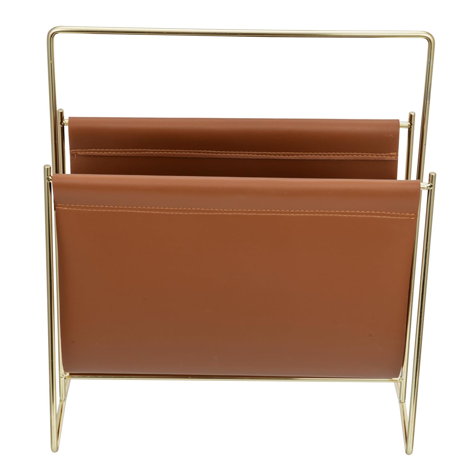 MyGift 13 inch Modern Caramel Leatherette Magazine Holder Floor Standing Sling Style Rack with