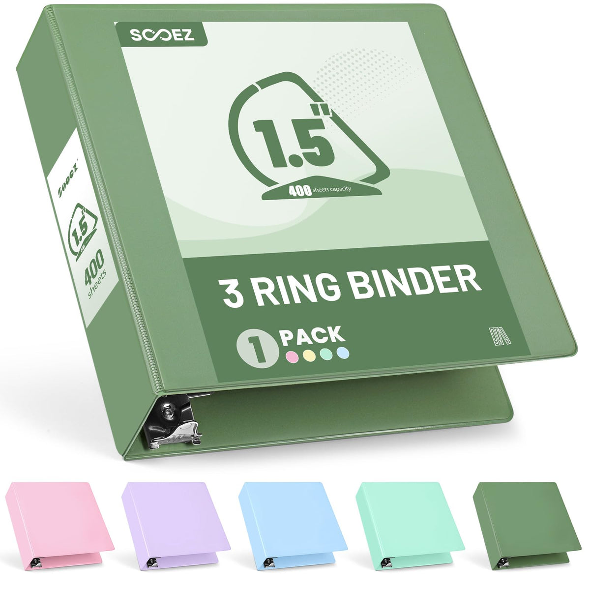Sooez 3 Ring Binder 1.5 Inch, D-Ring Binder with Pocket, 8.5"x11"