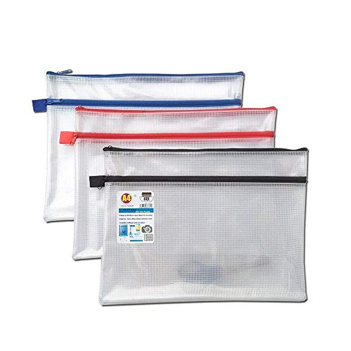 ARK A4+ Twin Pocket Tuff Bag School Waterproof Storage Strong Pencil Pen Case Zip Wallet (360x