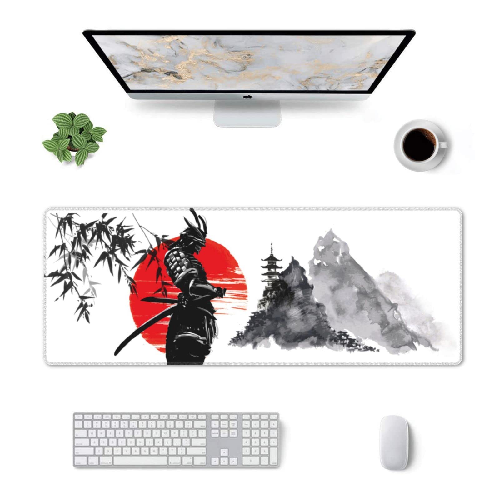 Watercolor Japanese Samurai Bushido Gaming Mouse Pad XL, Non Slip Rubber Base Mousepad, Stitched