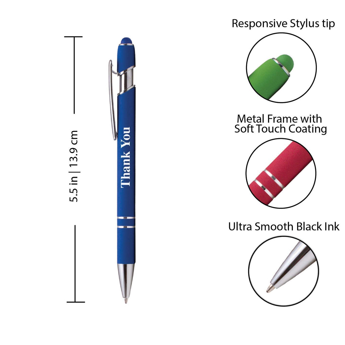 Express Pencils Thank You Premium Gift Stylus Pens For All TouchScreen Devices - Metal Soft Touch