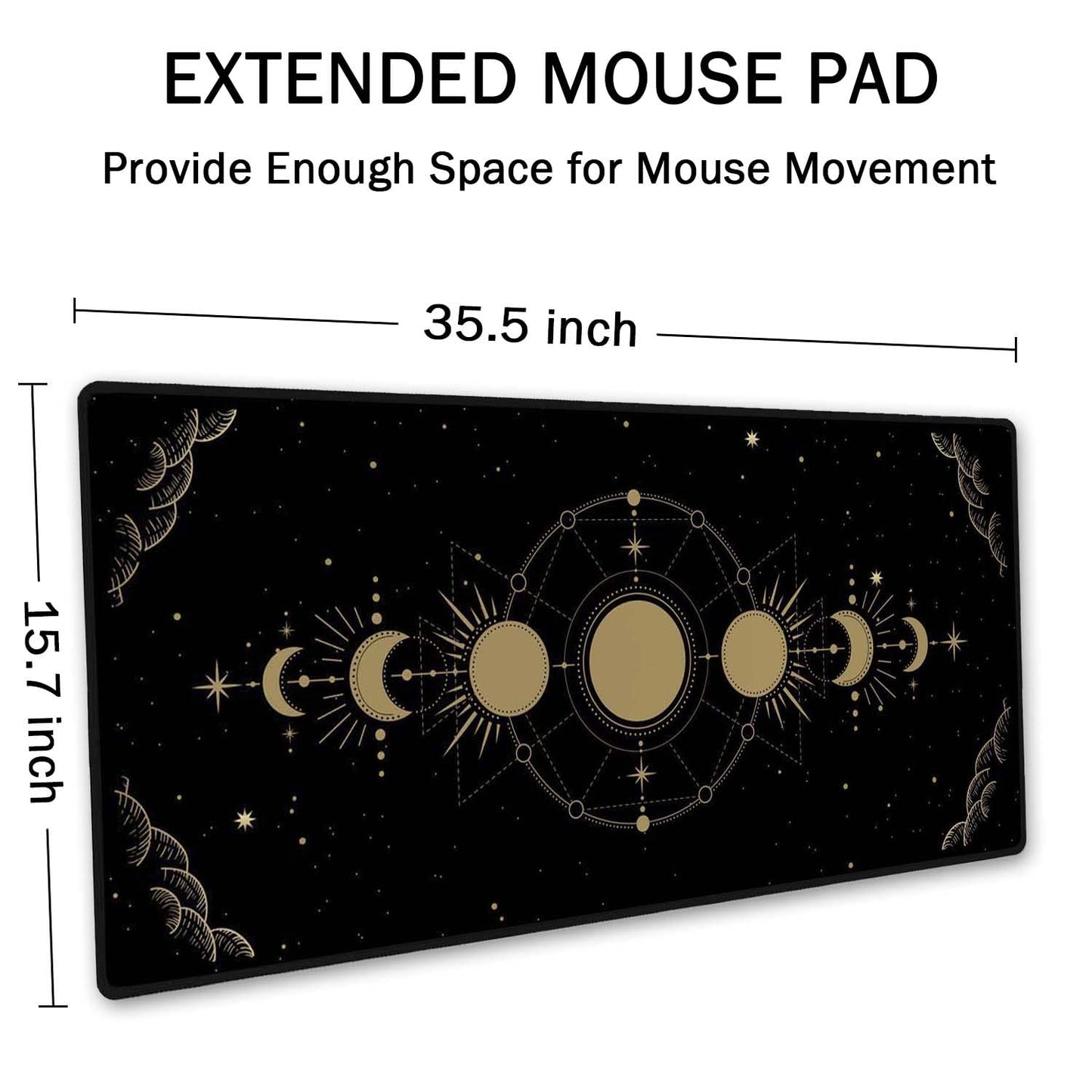 SSOIU Moon Phase Desk Mat, XXL Gold Moon Cycle Lunar Chart, Stars Horoscope Zodiac Extended Gaming