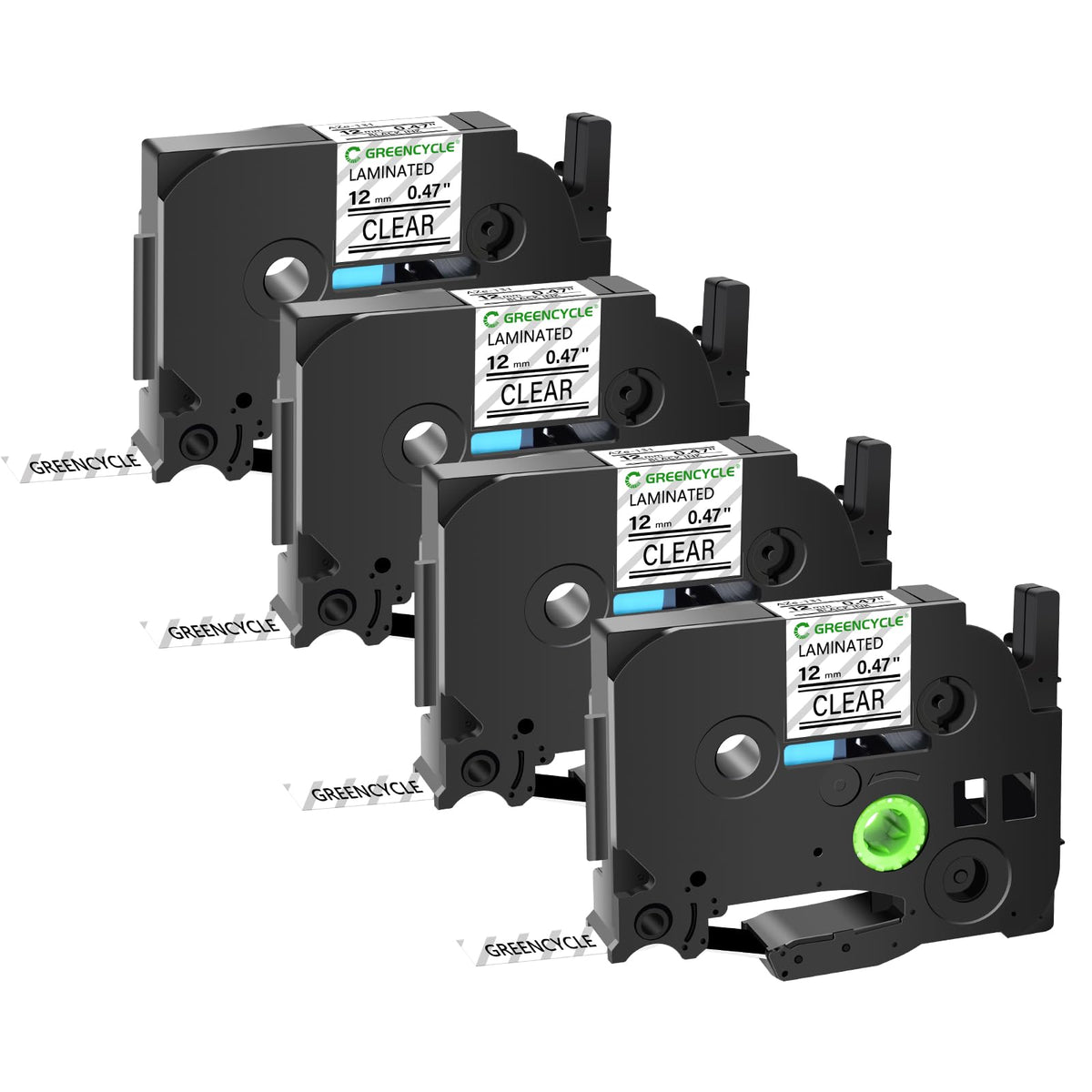 GREENCYCLE 4 Pack TZe-131 12mm 0.47 Laminated Clear Label Tape Compatible for Brother Label Maker
