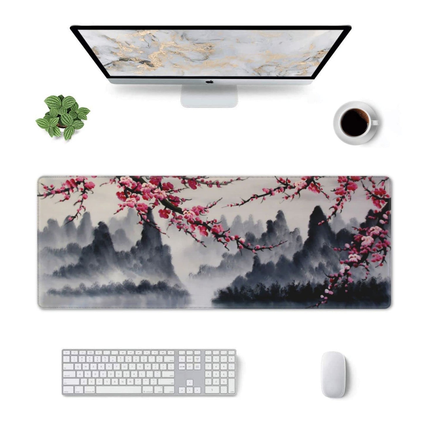 Japanese Sakura Watercolor Painting Extended Mouse Pad 31.5x11.8 Inch Cherry Blossom Flower