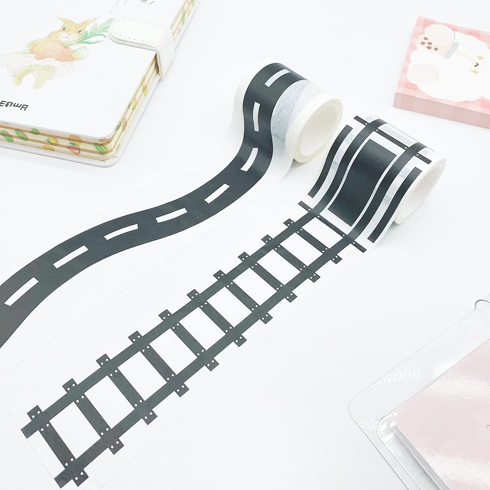 YUBX Road Railway Washi Tape Set 4 Rolls Decorative Paper Masking Tape for Arts and Crafts, Bullet