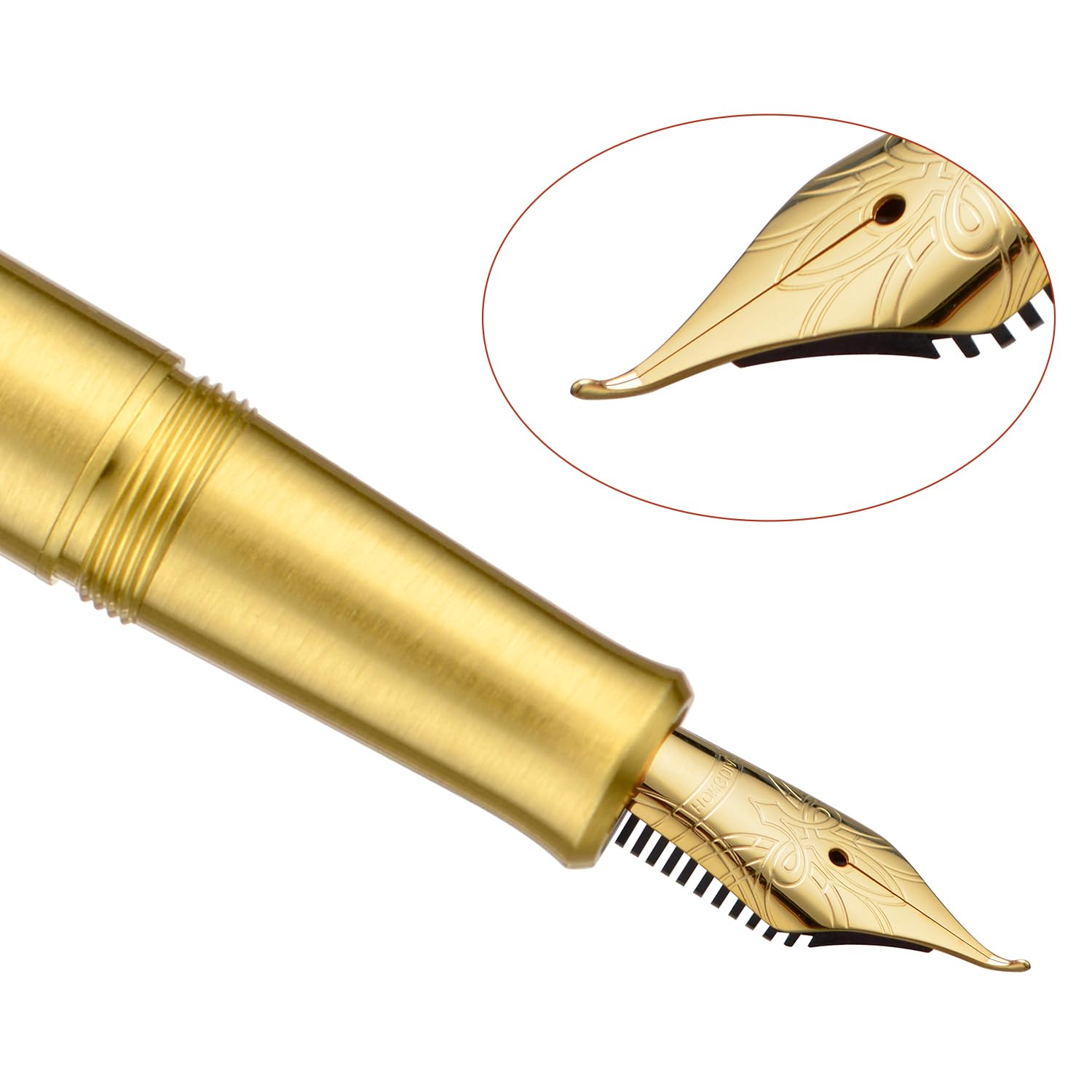 HONG DIAN M2 Mini Brass Fountain Pen with Bent Nib, Sleek Shape Short Pocket Travel Pen (Glossy