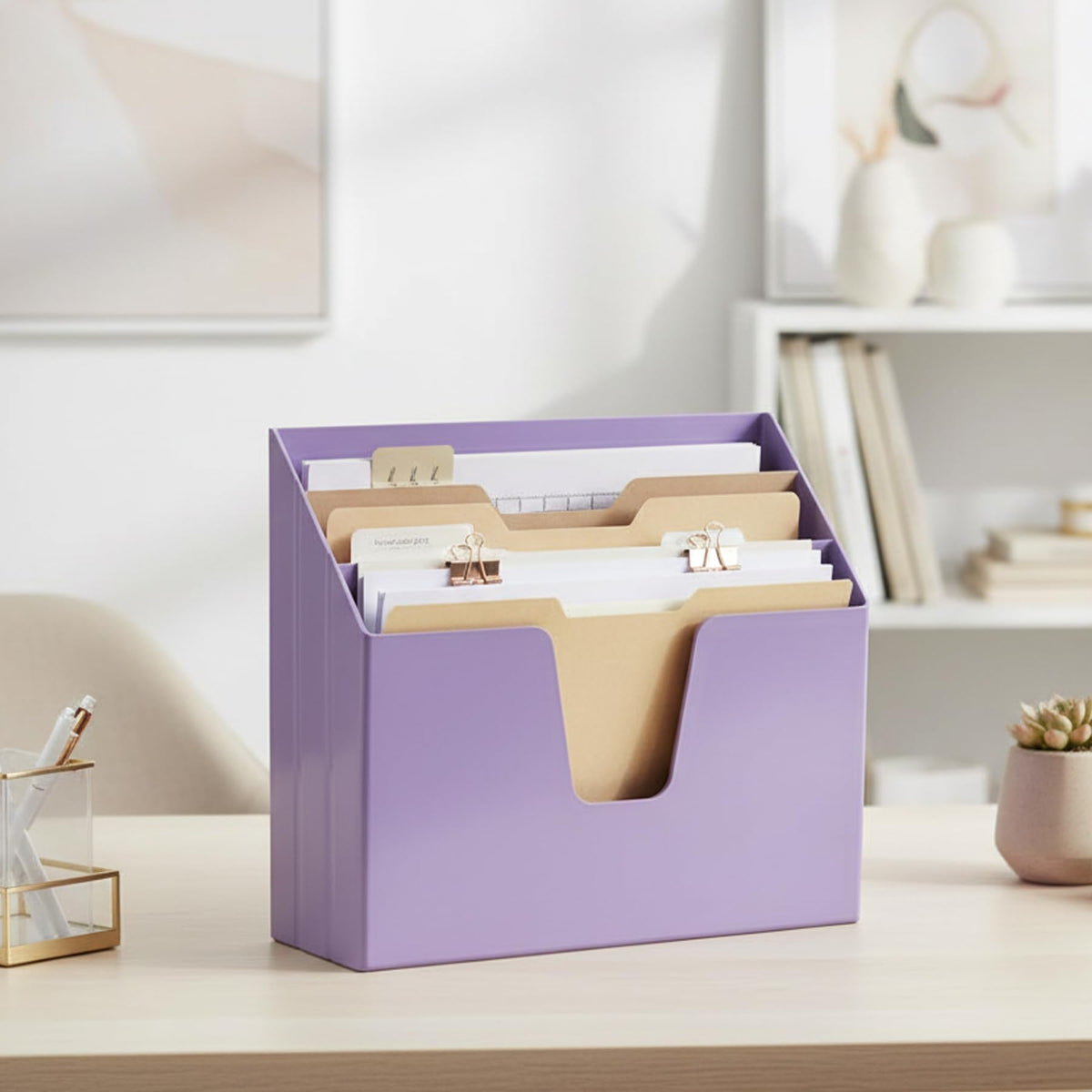 Acrimet Horizontal Triple File Folder Organizer Sorter, Letter Size, Purple