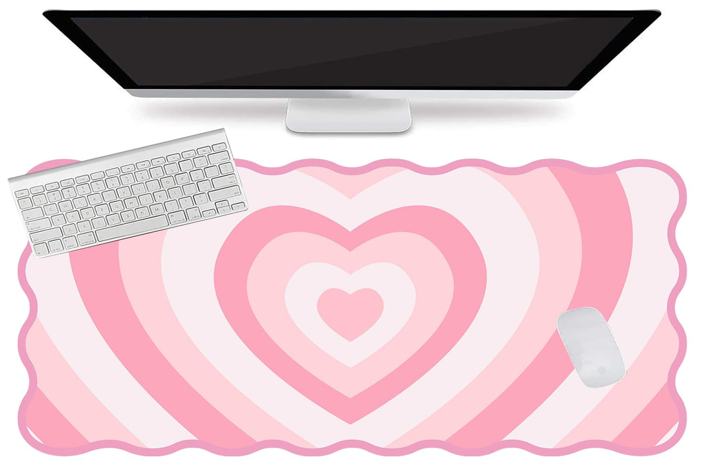 L-SPOUTTO Pink Mouse Pad,Cute Desk Mat XXL Large Scalloped Gaming Mousepad,35.4x15.7in Non-Slip
