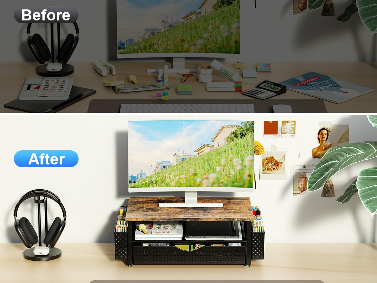 Spacrea Desk Organizers and Accessories, Printer Stand with Storage, Wood