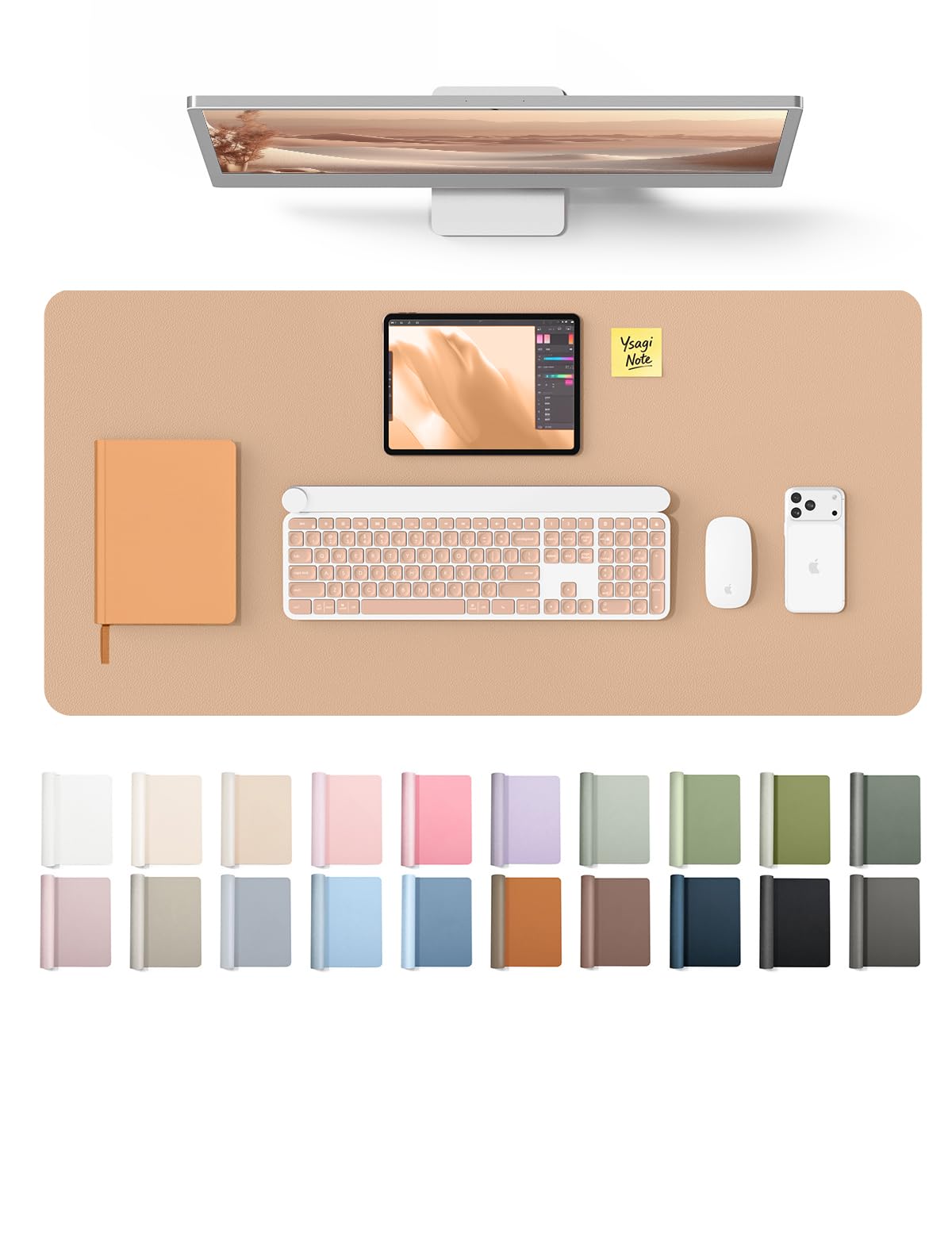 YSAGi Leather Desk Protector, Office Mat, Large Mouse Mat, Non-Slip PU Leather Blotter, Laptop