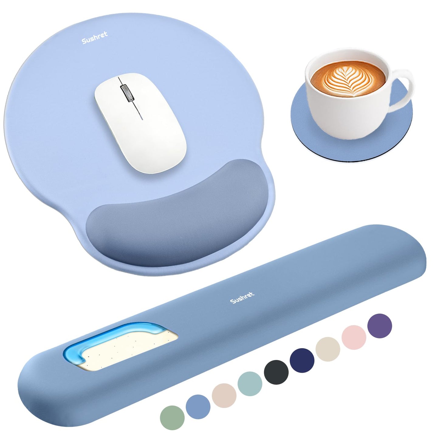 Sushret Mouse Pad and Keyboard Wrist Rest, 3-in-1 Gel Memory Foam Ergonomic Mouse Pad with Wrist