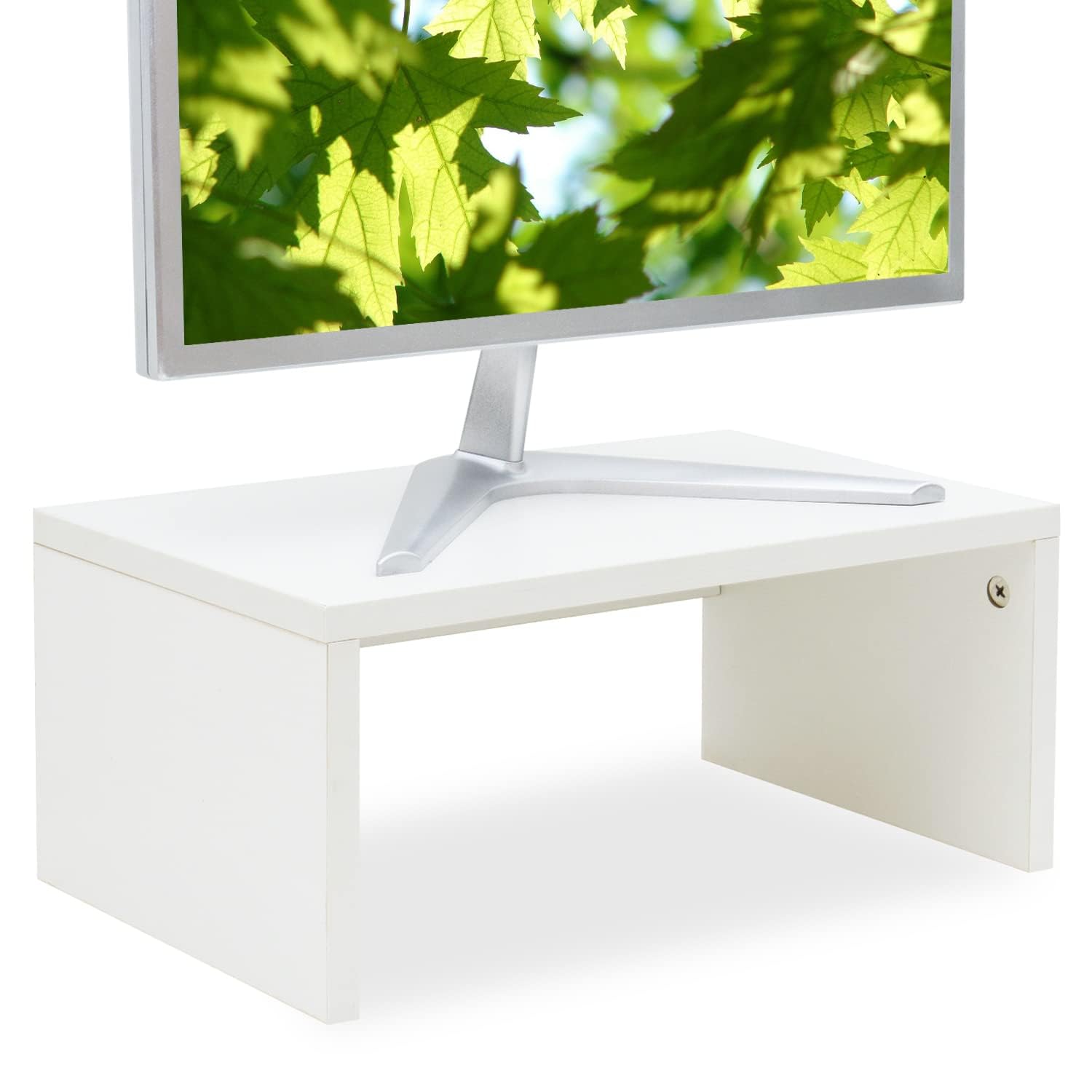 TEAMIX White Monitor Stand - 6.7 inch Tall, Wood Riser, Desk Organization