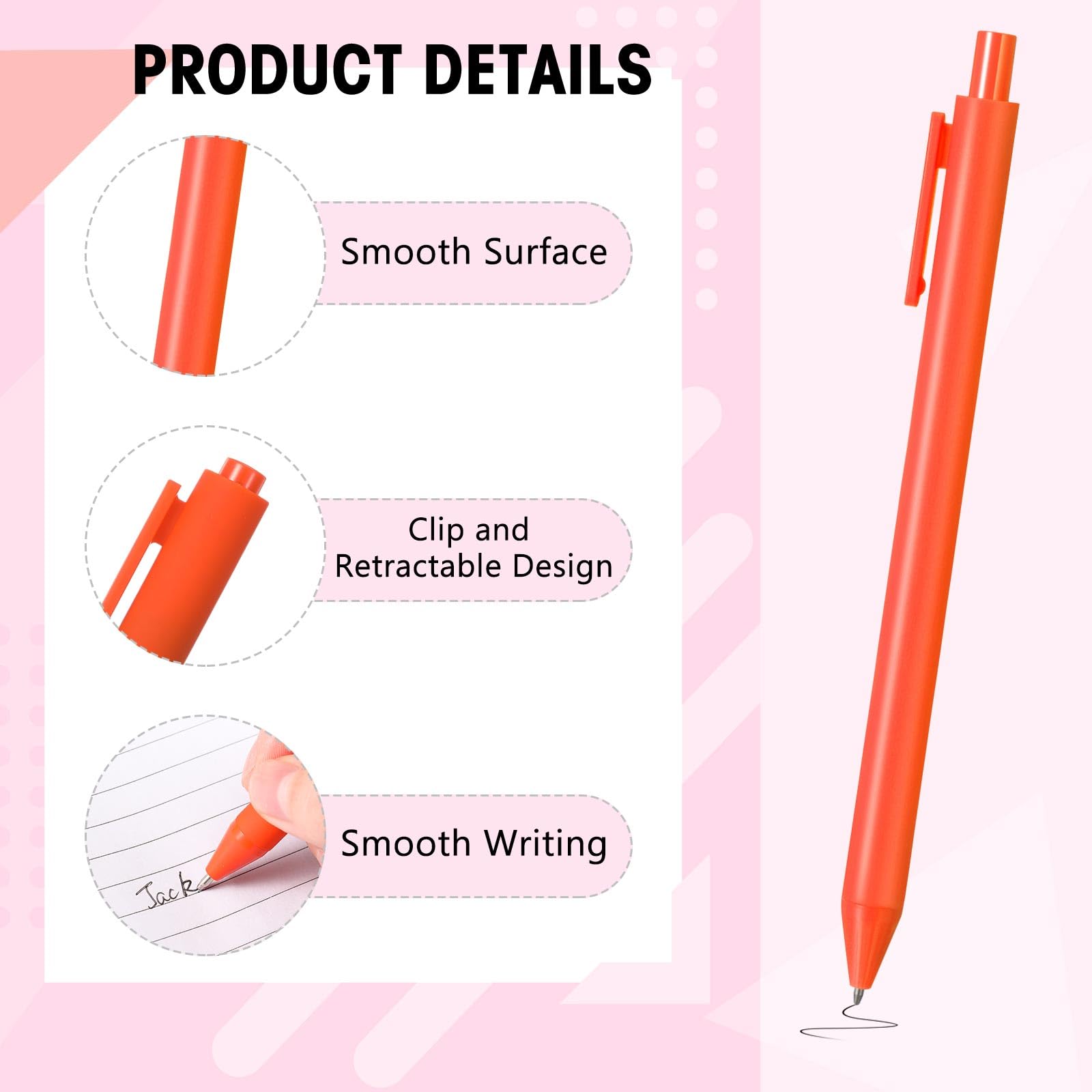 Fulmoon 50 Pcs Cute Pens Retractable 1.0mm, Rainbow Colors Black Ink