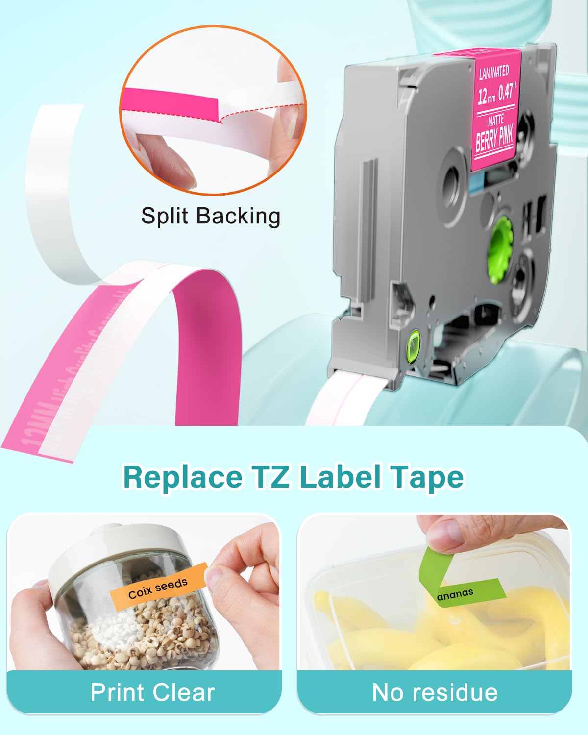 Colorty Replacement for Brother P-Touch Label Maker Tape TZe 12mm