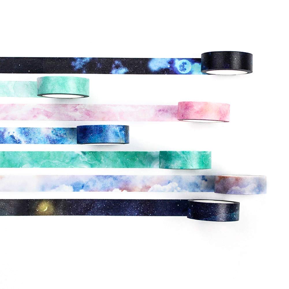 YUBBAEX Galaxy Washi Tape Set Starry Printed Extra Long Decorative Tapes for Arts, DIY Crafts