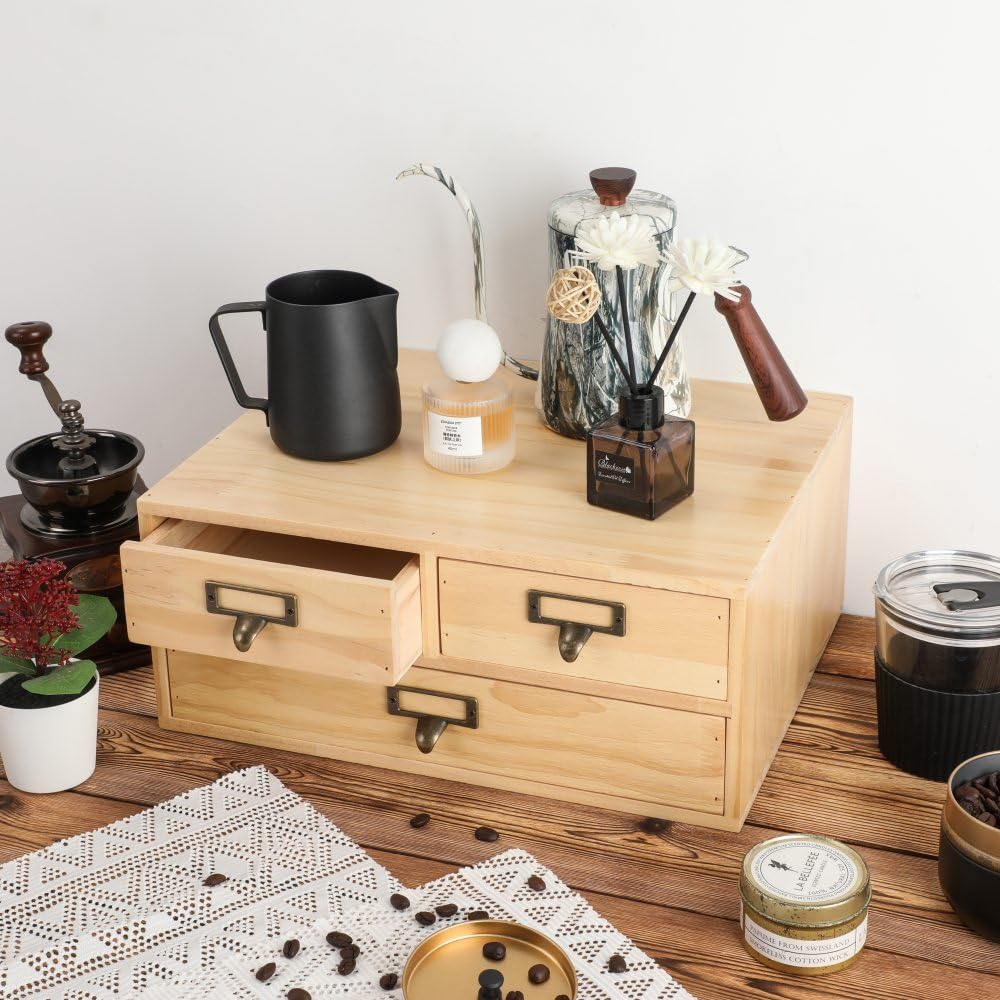 Wooden Drawers Apothecary Cabinet Wood Desktop Organizer Box