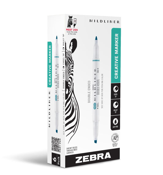 Zebra Pen MILDLINER No Bleed Highlighter, Dark Blue Color, Dual Tip, 12-Pk