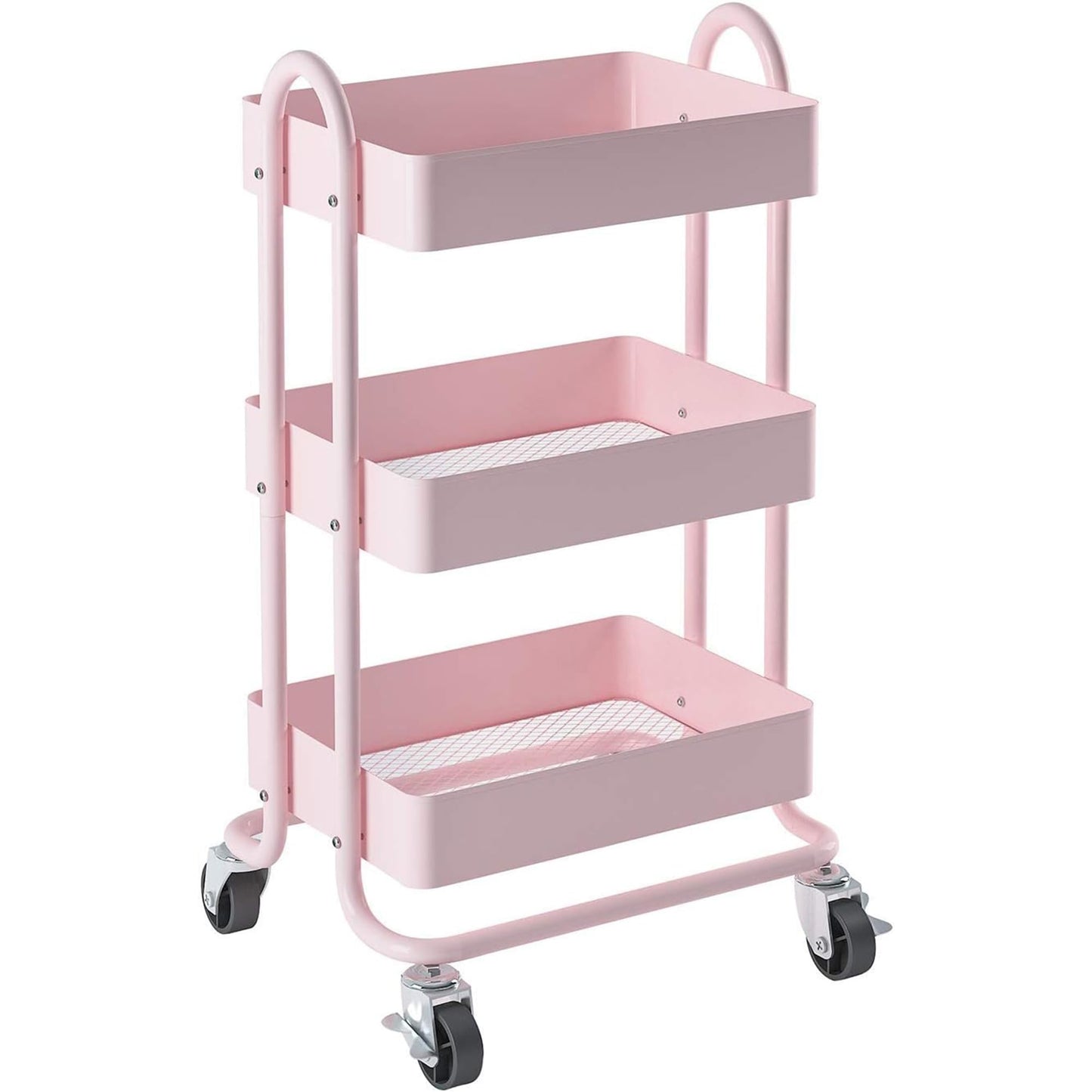 Elitehouse Metal Rolling Cart,3-Tier Pink Rolling Cart with Wheels,Metal Utility Cart with Wheels