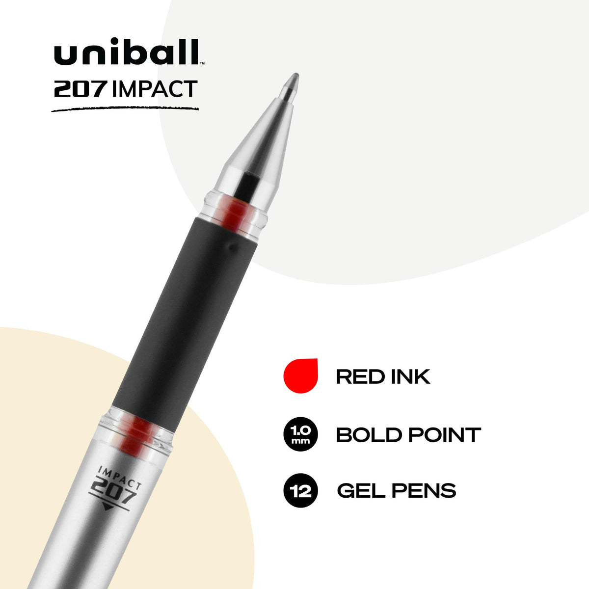 uniball™ 207 Impact Gel Pens, Bold Point (1.0mm), Red, 12 Pack
