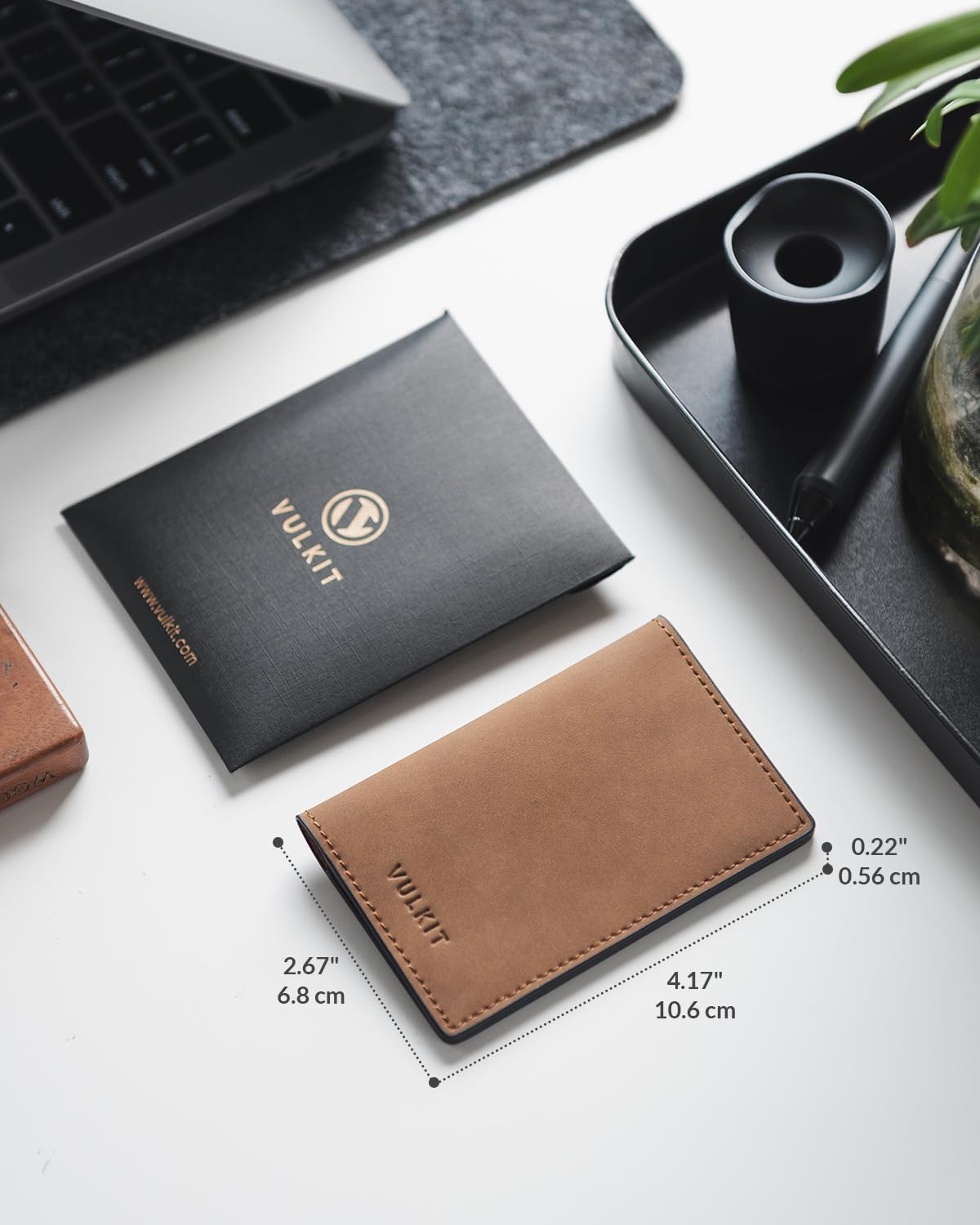VULKIT Leather Business Card Holder 2 Sided Slim Business Name Card Organizer for Men or Women