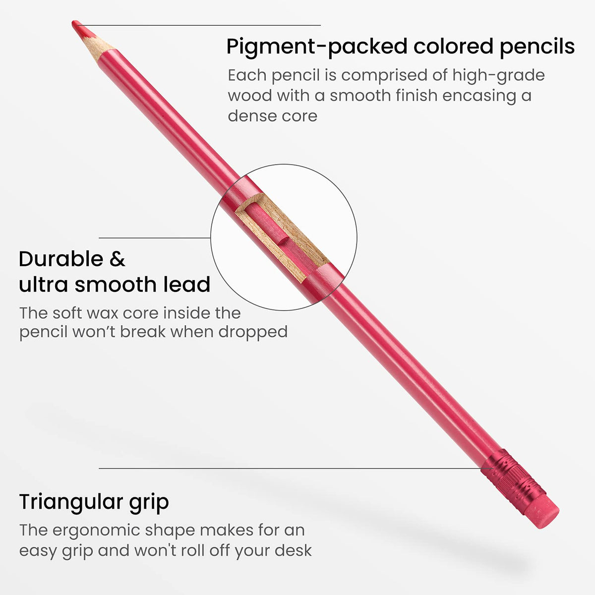 Arteza Kids Erasable Colored Pencils, Set of 48, Triangular Pencil Crayons, Pre-Sharpened, Art