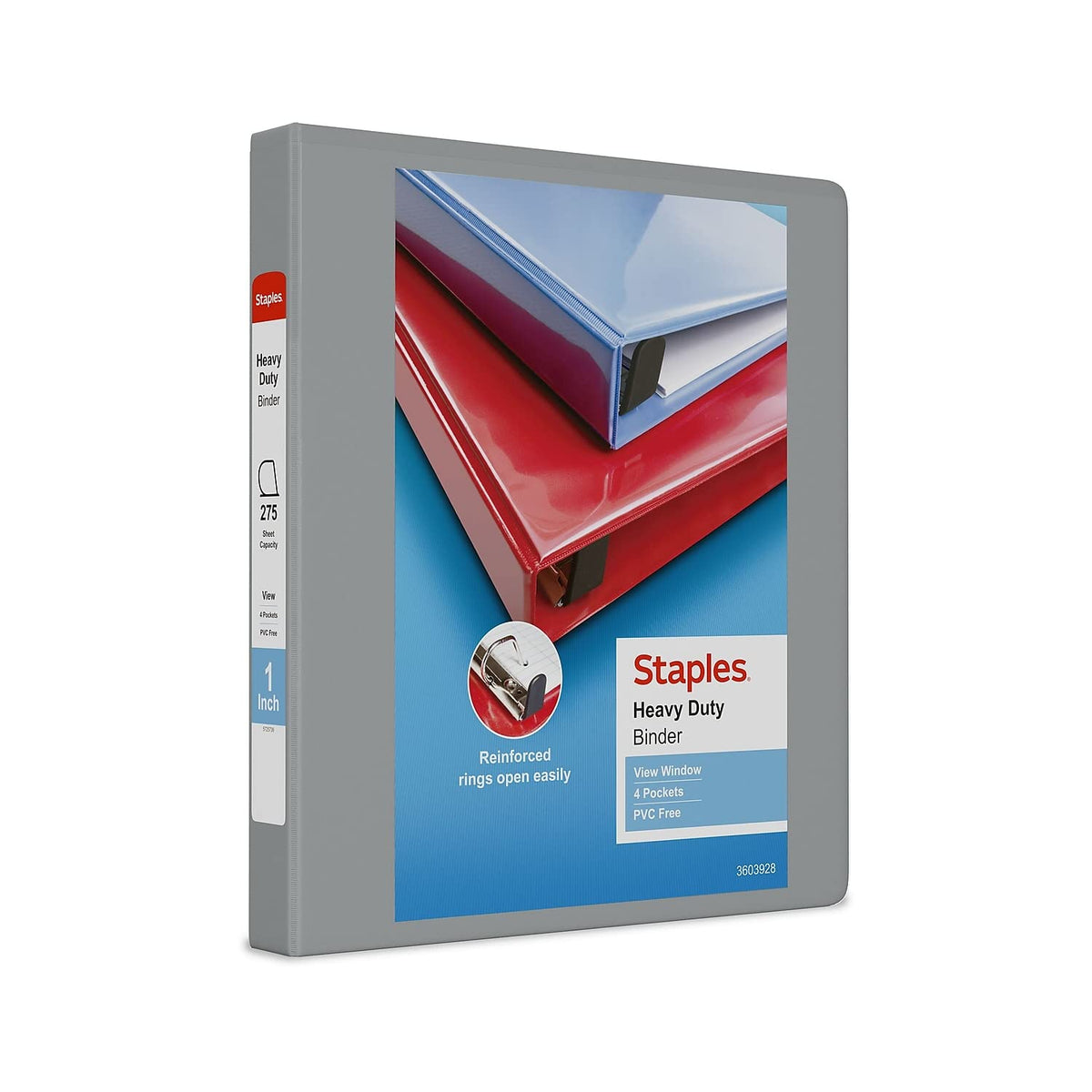 Staples Heavy‑Duty 1‑Inch 3‑Ring View Binder with D‑Rings, 4 Interior Pockets for Office & School