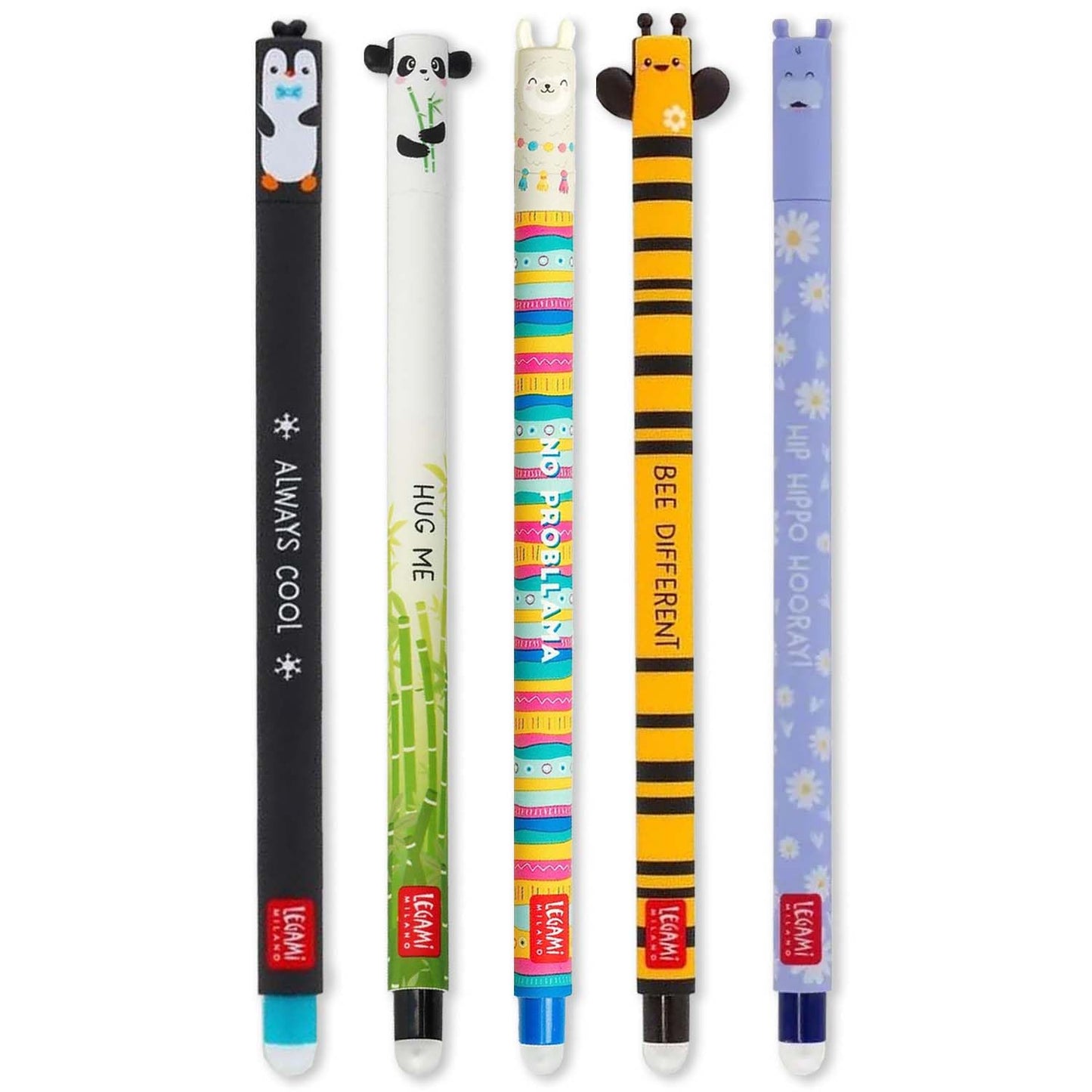 LEGAMI - Set of 5 Erasable Gel Pens with Thermosensitive Erase Ink, Range of ink colours & barrel