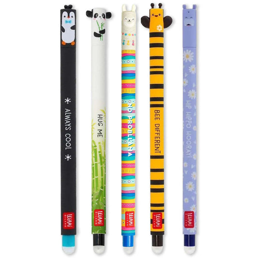 LEGAMI - Set of 5 Erasable Gel Pens with Thermosensitive Erase Ink, Range of ink colours & barrel
