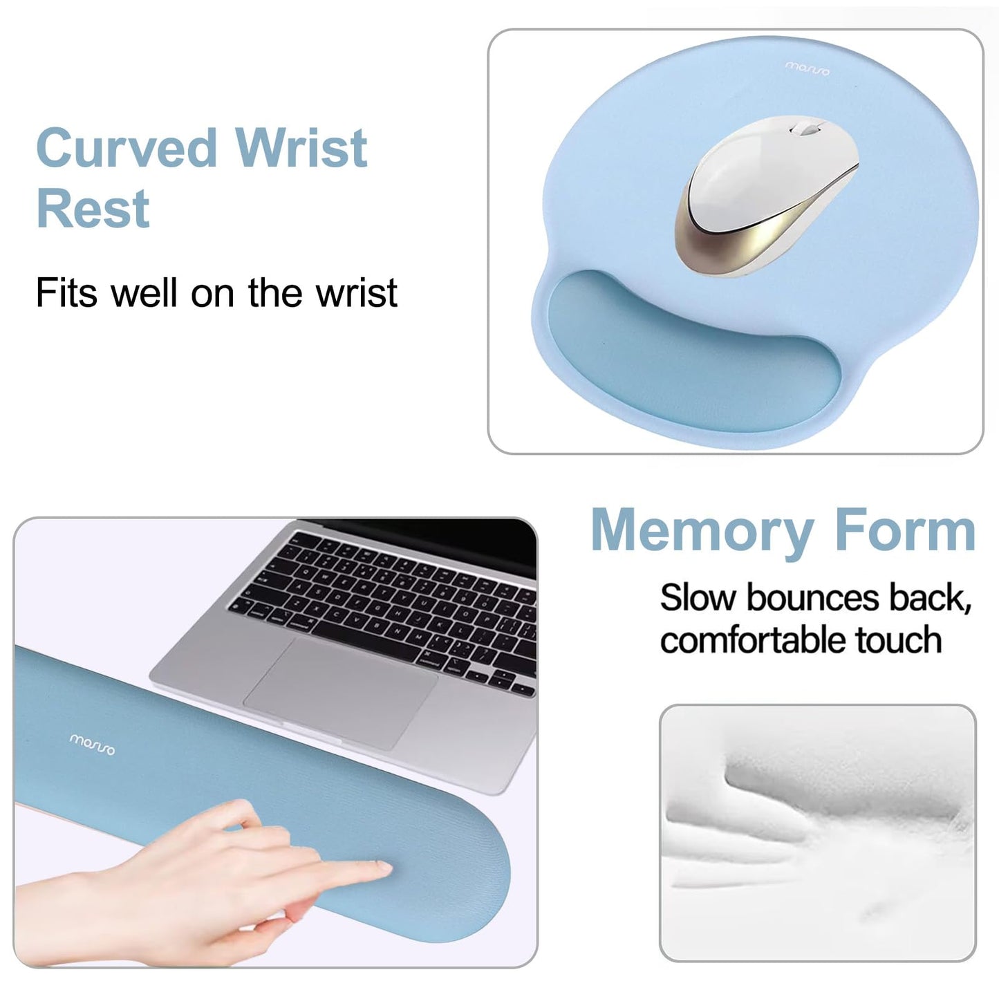 MOSISO Wrist Rest Support for Mouse Pad&Keyboard Set, Air Blue