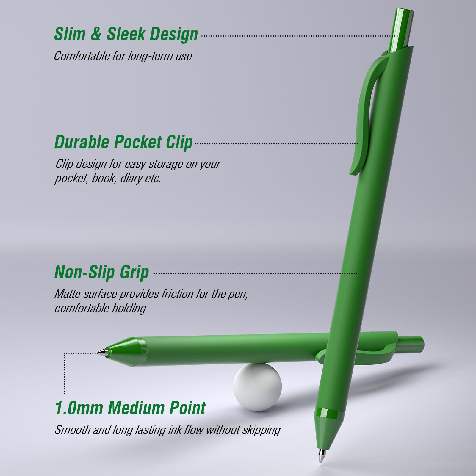 InkSlick Green Pens Bulk 50 Pack 1.0mm Ballpoint Pen for Smooth Writing