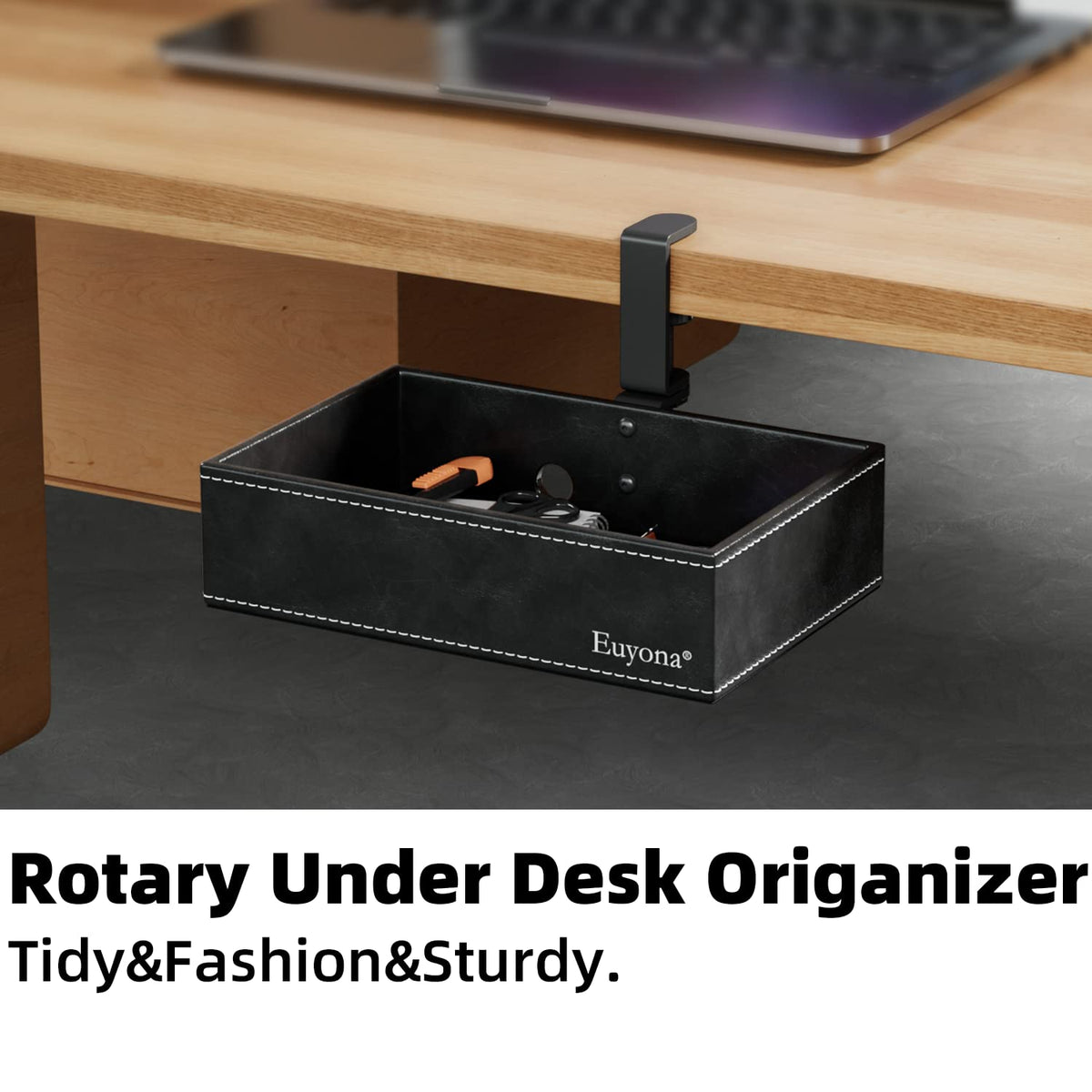 Under Desk Drawer, Clamp on Desk Organizer Hanging Desk Storage PU Leather