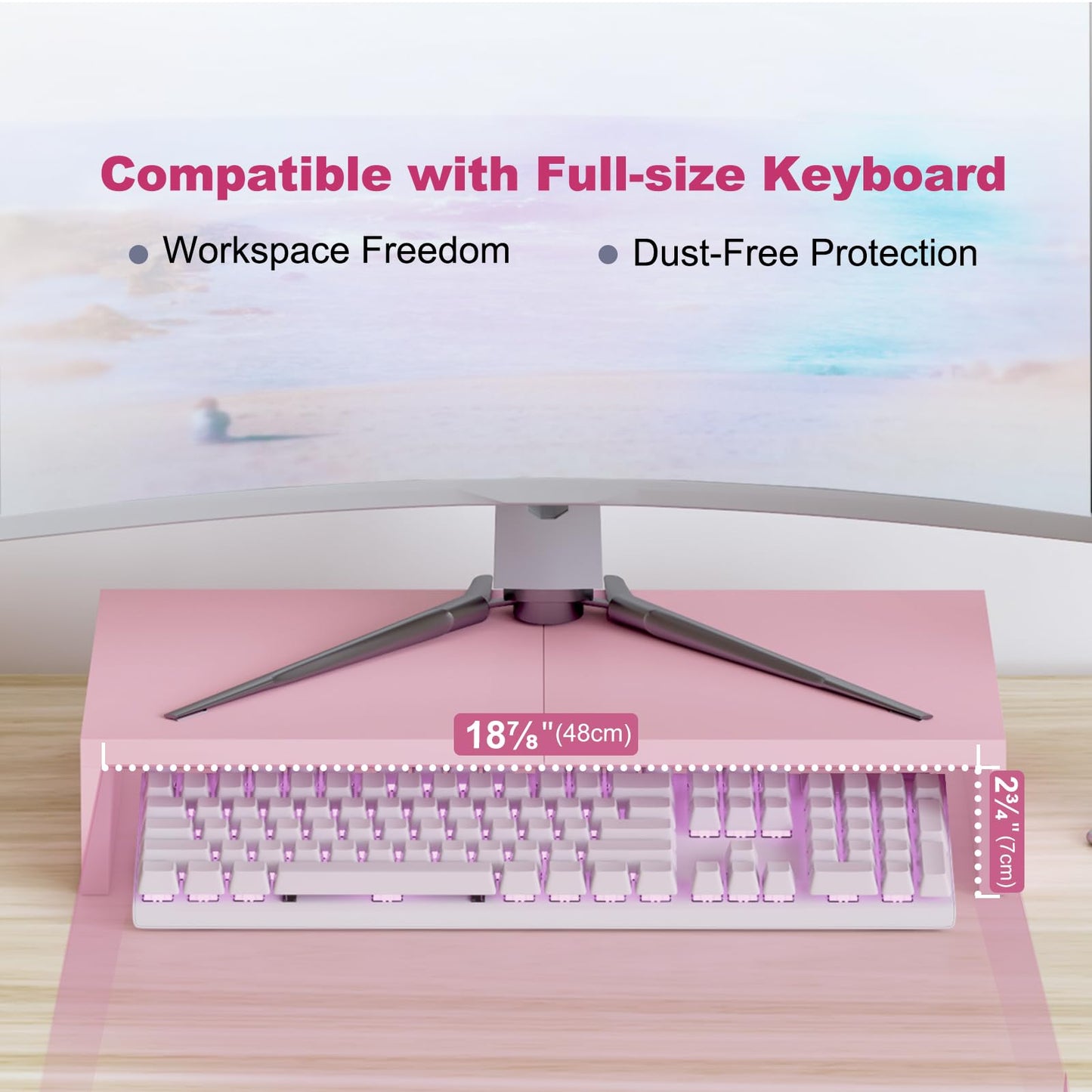 TEAMIX 2 Pack Pink Monitor Riser-20L inch, Cute Monitor Stand for Desk, Wood Sturdy