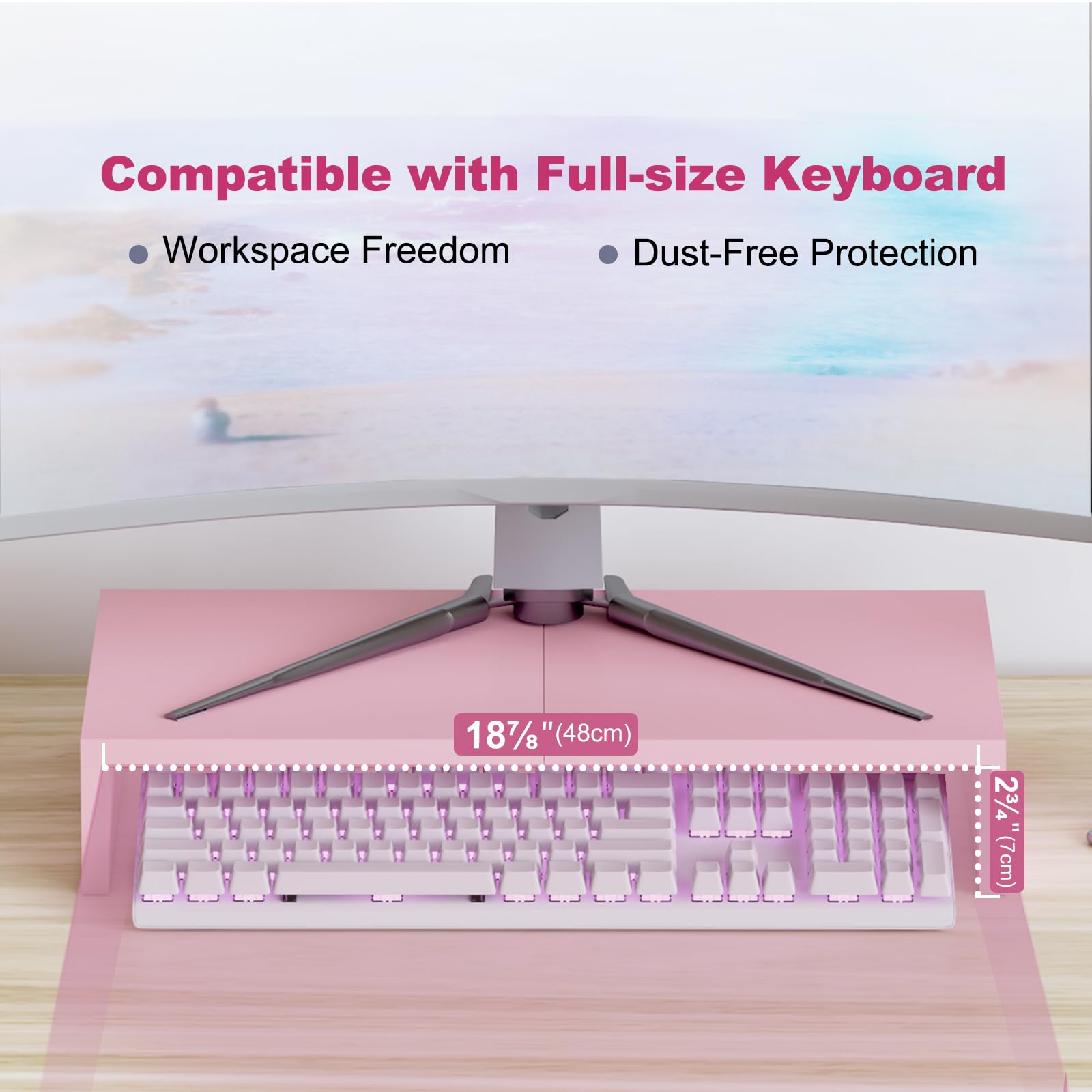 TEAMIX 2 Pack Pink Monitor Riser-20L inch, Cute Monitor Stand for Desk, Wood Sturdy