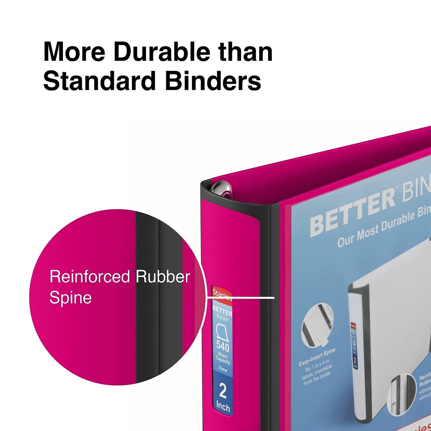 Staples Better Binder, 2-Inch D-Ring View, Pink, Holds 450 Sheets