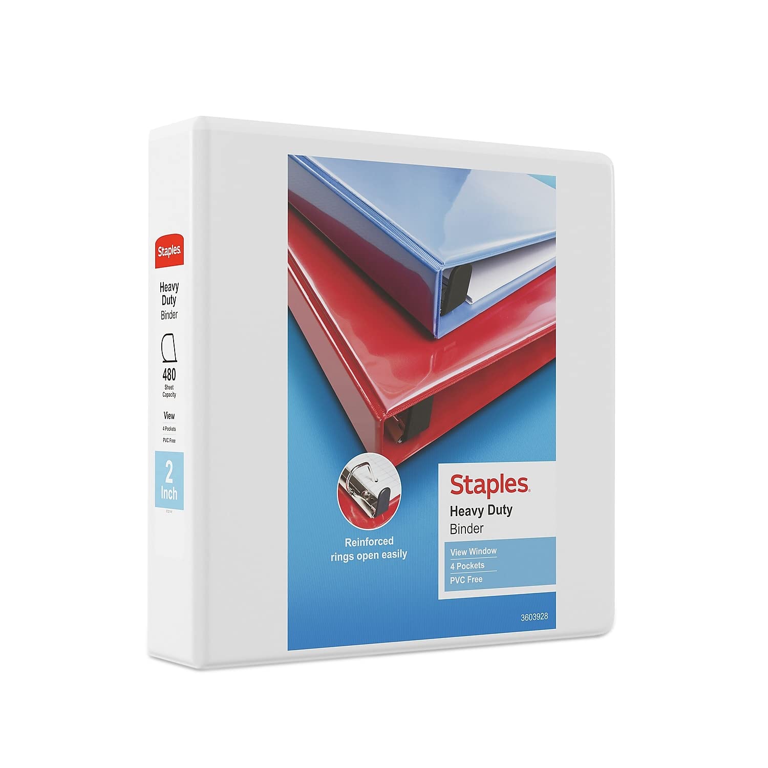 Staples Heavy-Duty 2-Inch D-Ring View Binder, White, 450 Sheets