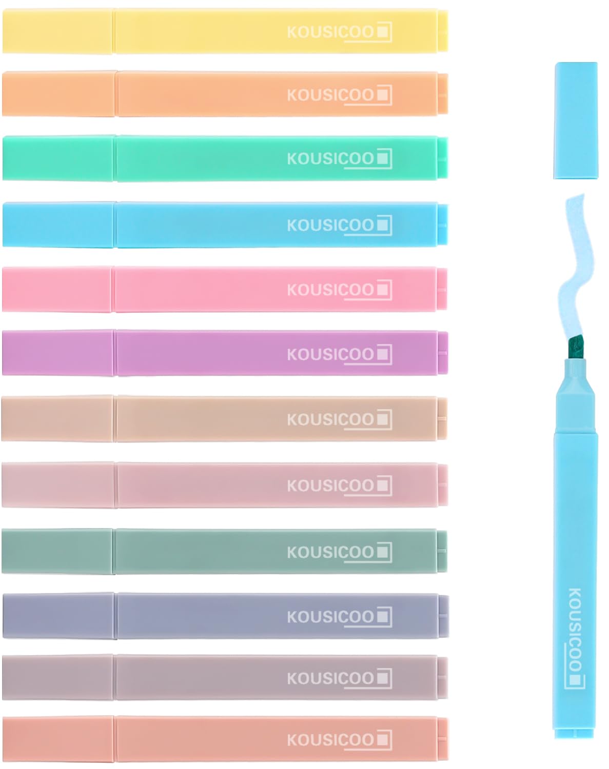 KOUSICOO Aesthetic Cute Pastel Highlighters Set: 12 Assorted Colors Pens No Bleed Bible Markers