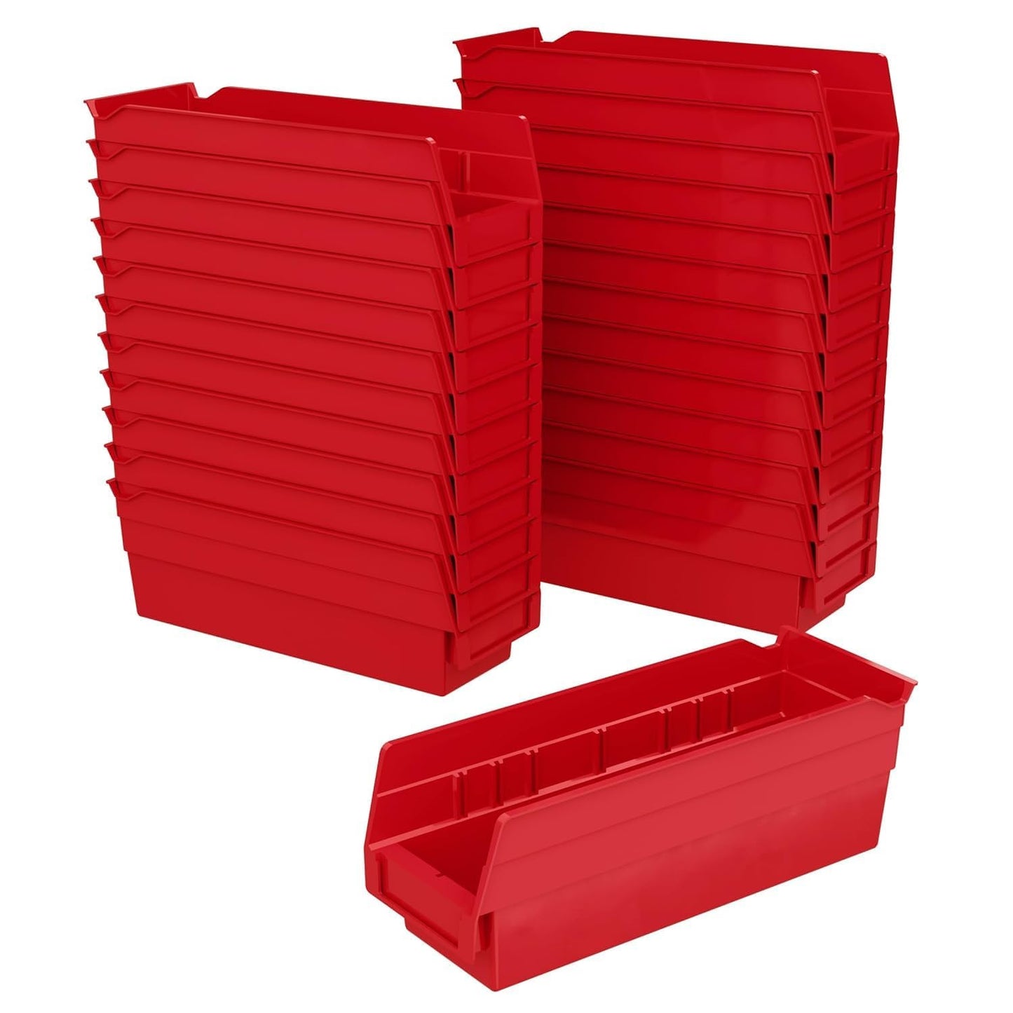 Akro-Mils 30120 Heavy Duty Plastic Shelf Bins, 12"x 4"x 4", Red, 24-Pack