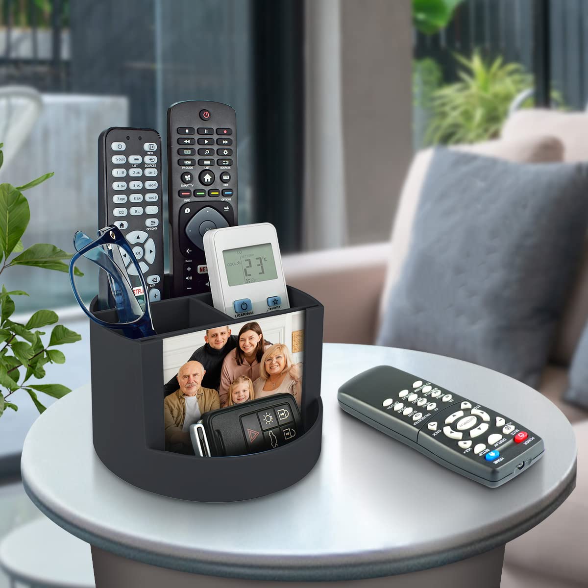 Acrimet Compact Desktop Organizer, 4 Spacious Slots, Round Pencil and Accessories Holder with Photo