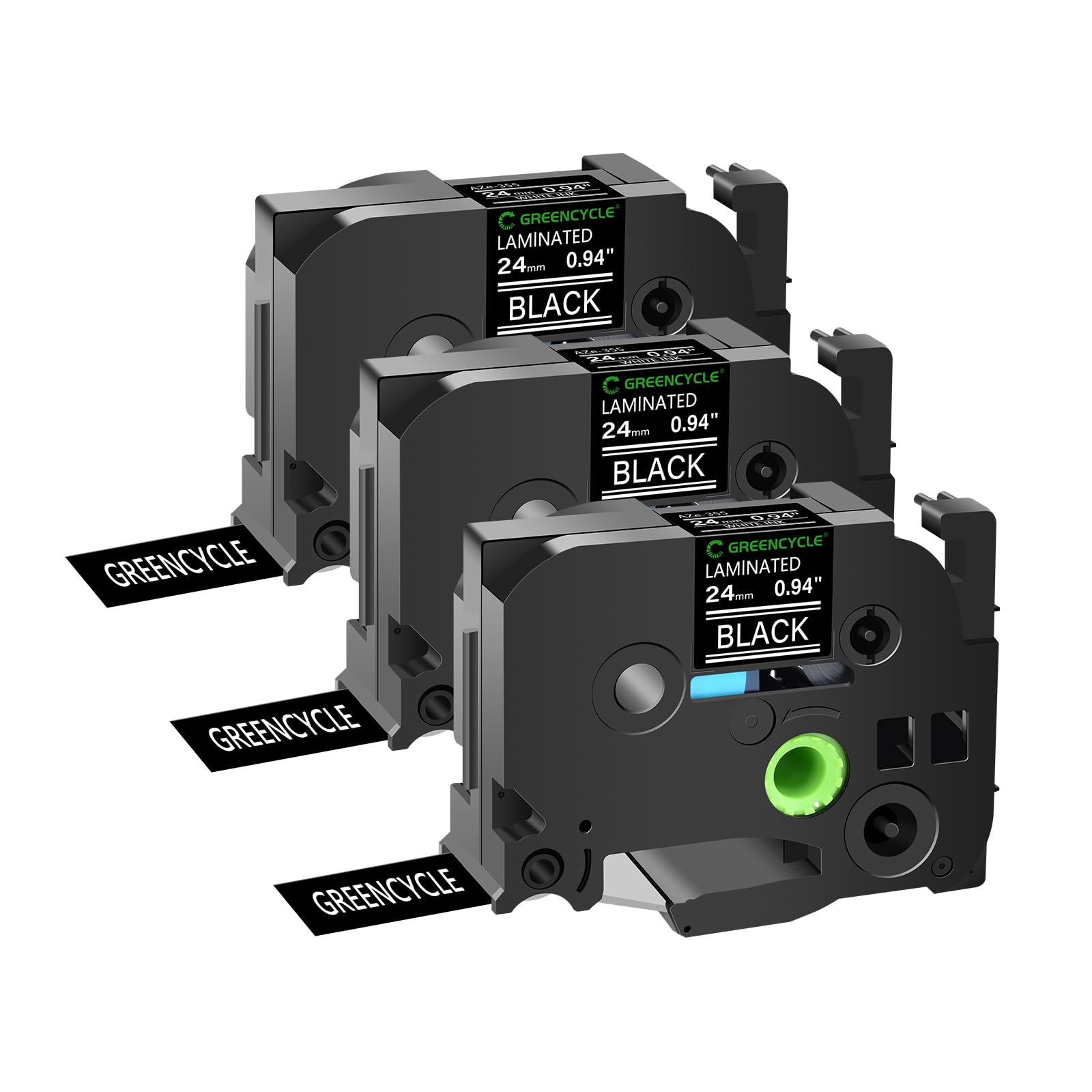 GREENCYCLE 3 Pack 24mm Black Label Tape Compatible for Brother P-Touch TZe-355 24mm 0.94 Laminated