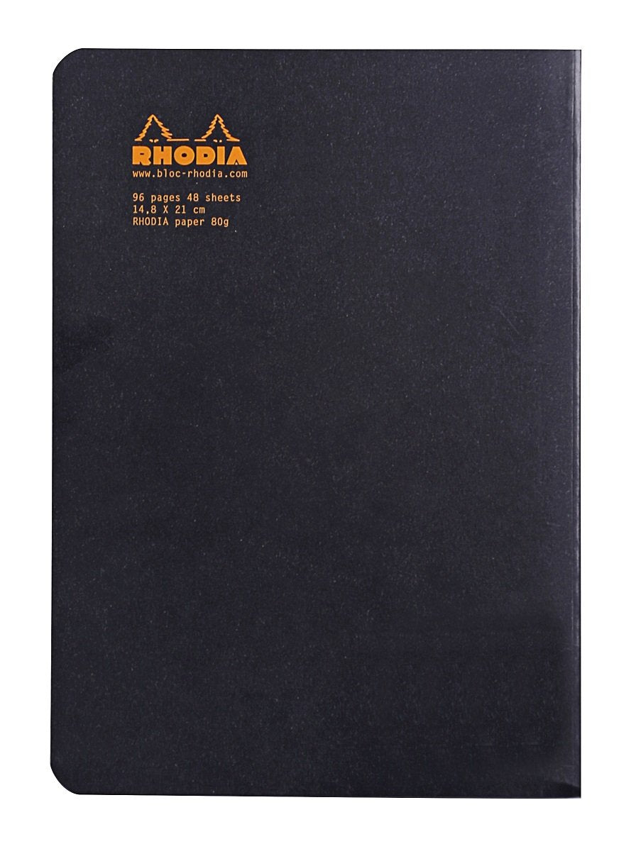 RHODIA cf119189 Stapled Notebook, A5, Classic Rule, Black
