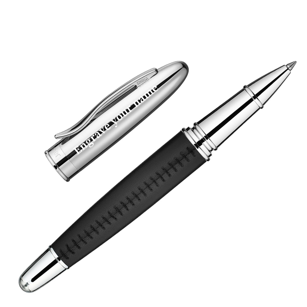 BEILUNER 318 Luxury Personalized Pen, Hand-Stitched Premium Black Leather