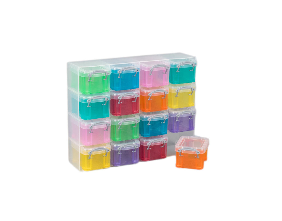 Really Useful Organiser, 16 x 0.14 Litre Storage Boxes in a Clear Plastic Organiser and Assorted