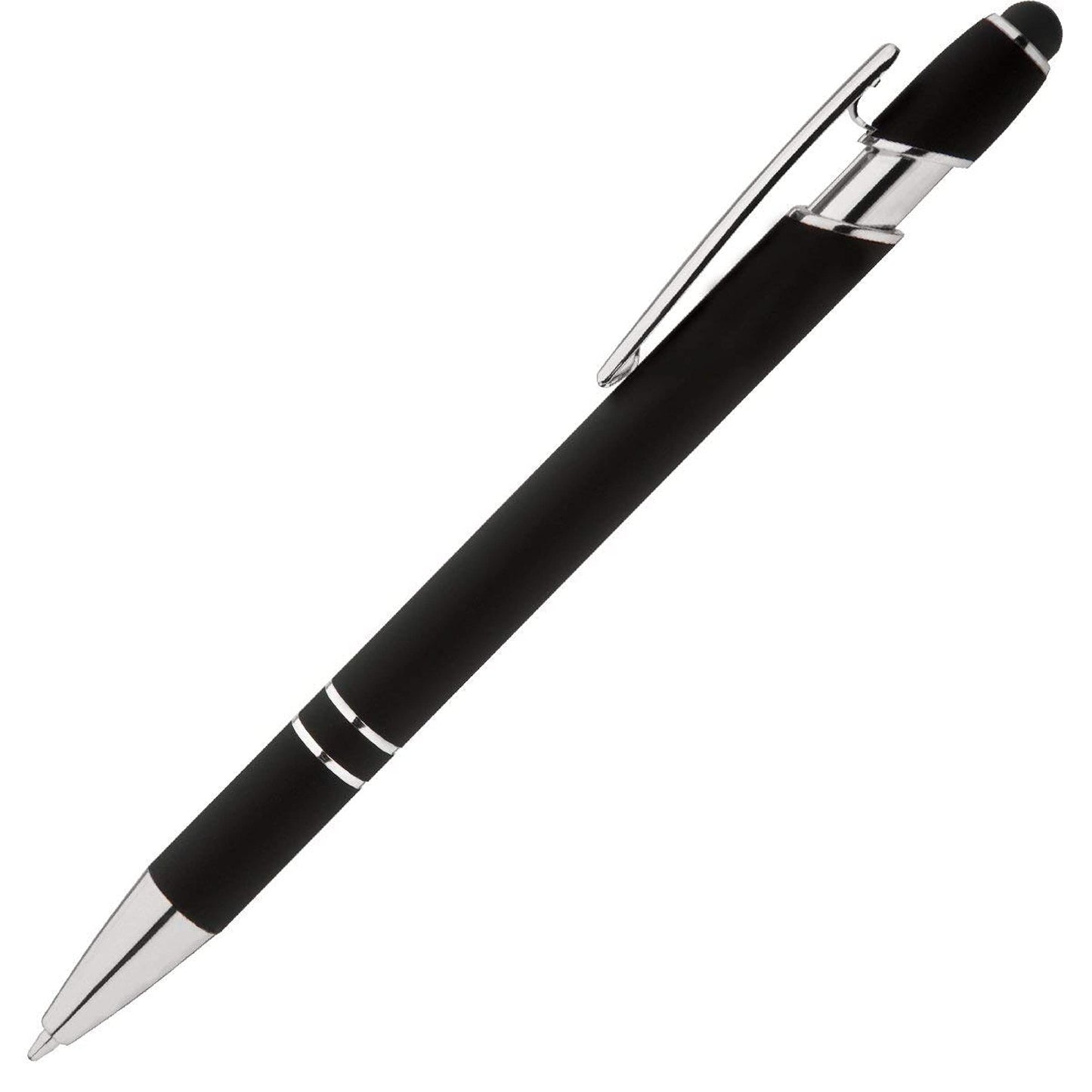 Personalized Pens - Rainbow Rubberized Soft Touch Ballpoint Pen with Stylus Tip is a stylish