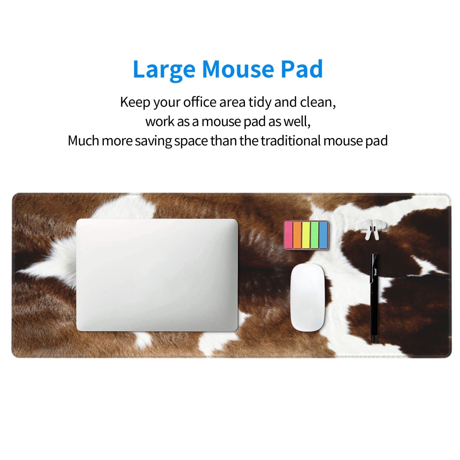 Cow Print Mouse Pad Extended Large Gaming Mousepad XL Big Long Oversized Desk Mat Stitched Edges