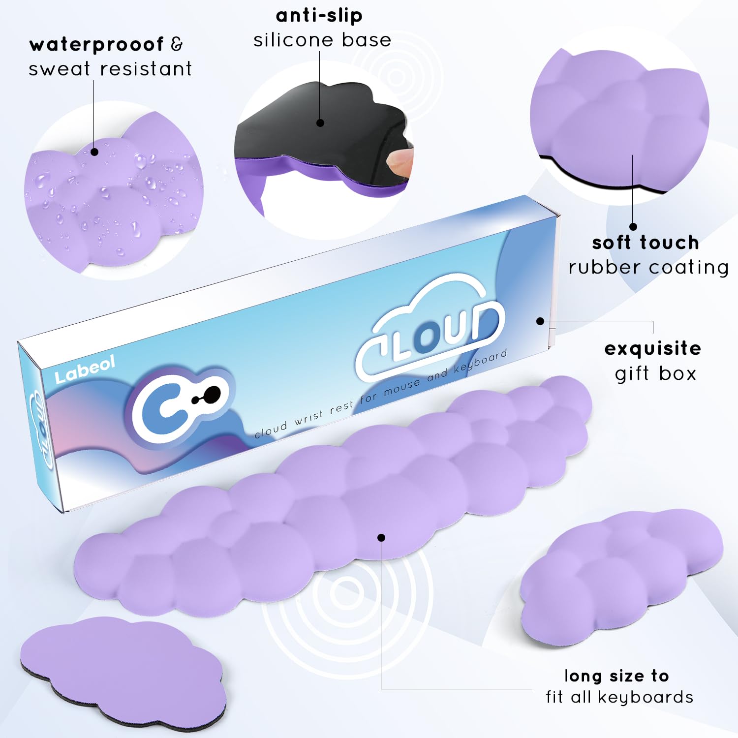 Cloud Wrist Rest for Computer Keyboard Arm Wrist Rest with Non-Slip Base Extended Wrist Rest