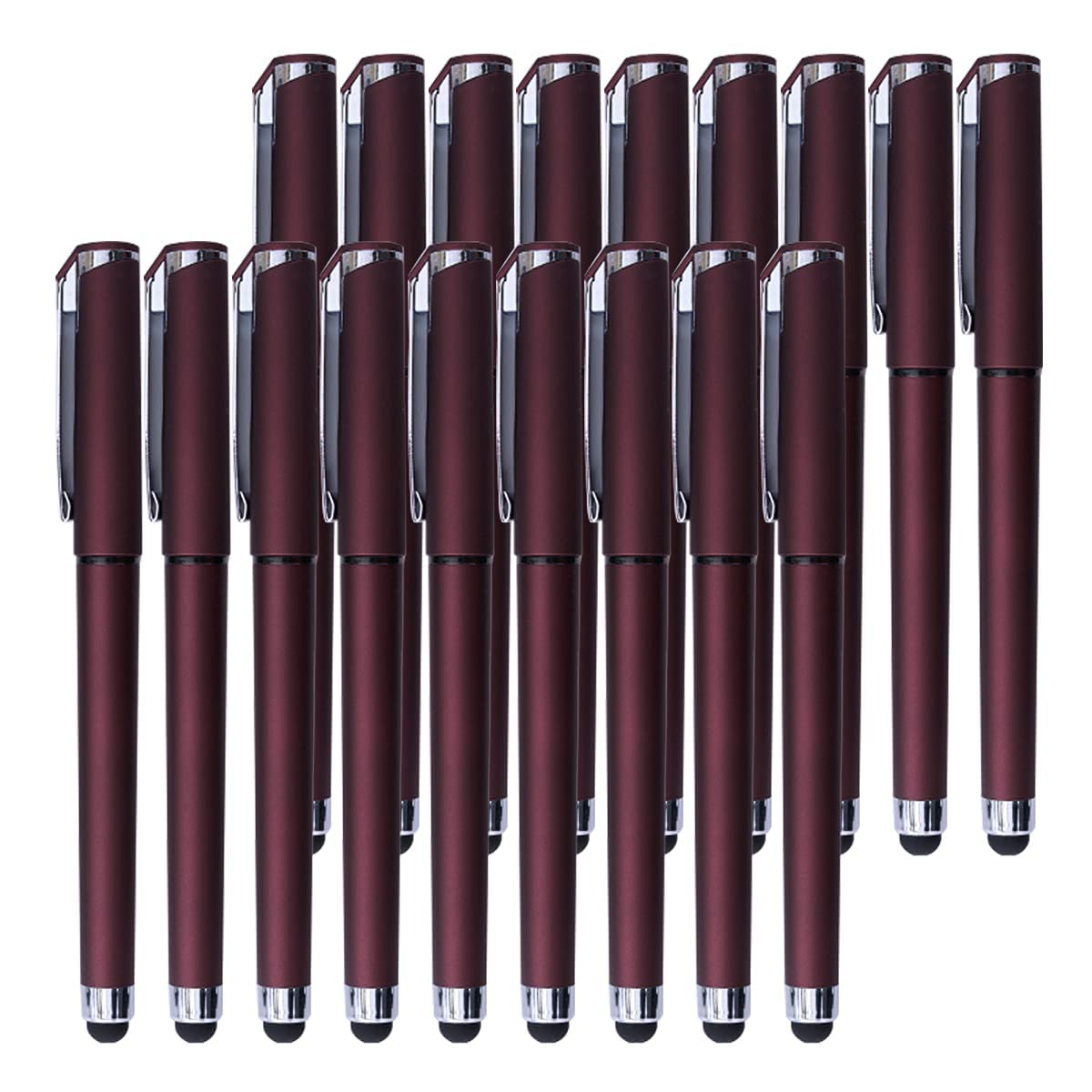Black Gel Ink Rollerball Pens 0.7mm 2-in-1 Stylus Pens, 18 Pack-Dark red