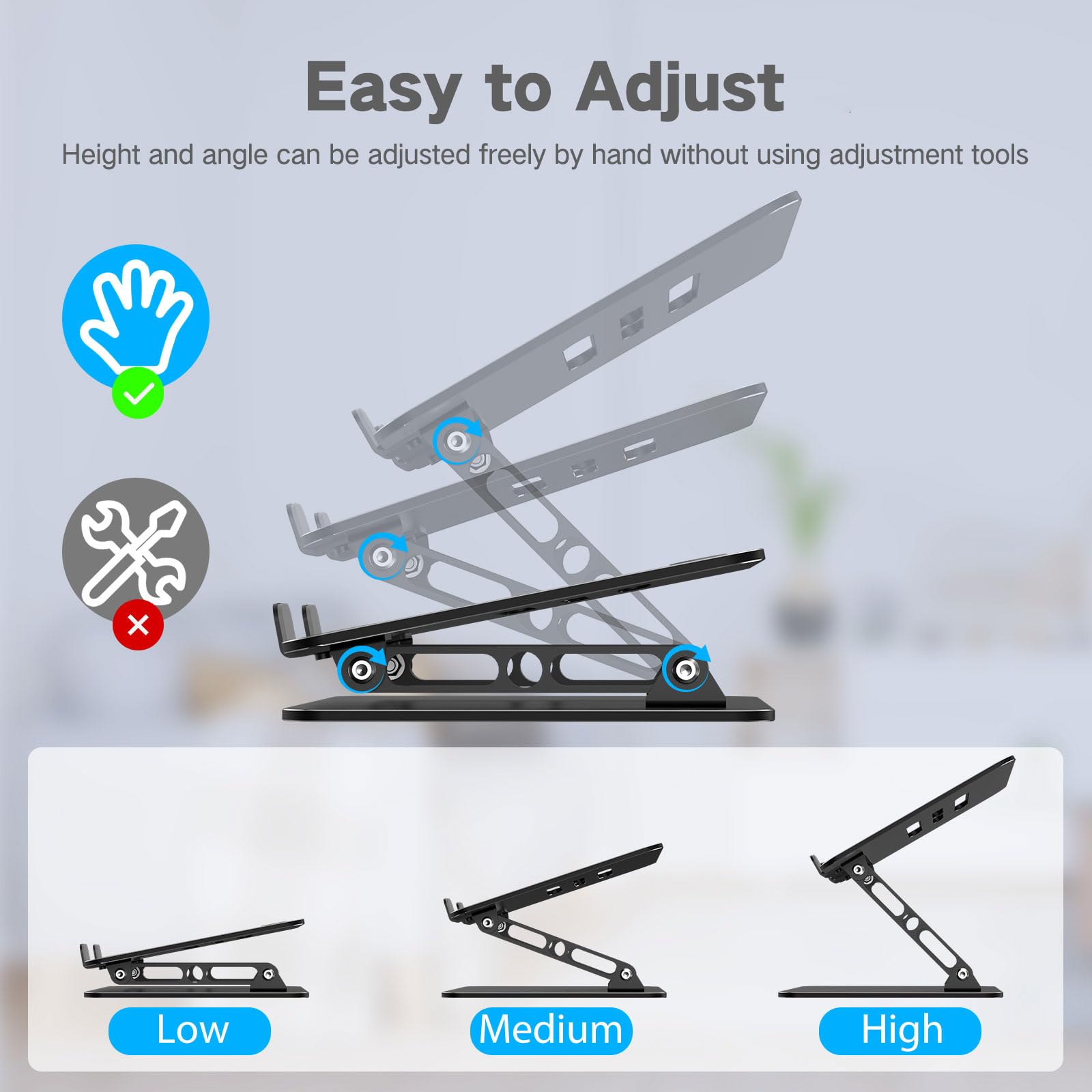 Gogoonike Adjustable Laptop Stand for Desk, Metal Laptop Riser Holder